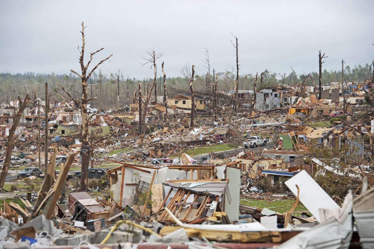 Wrecked landscape after a natural disaster