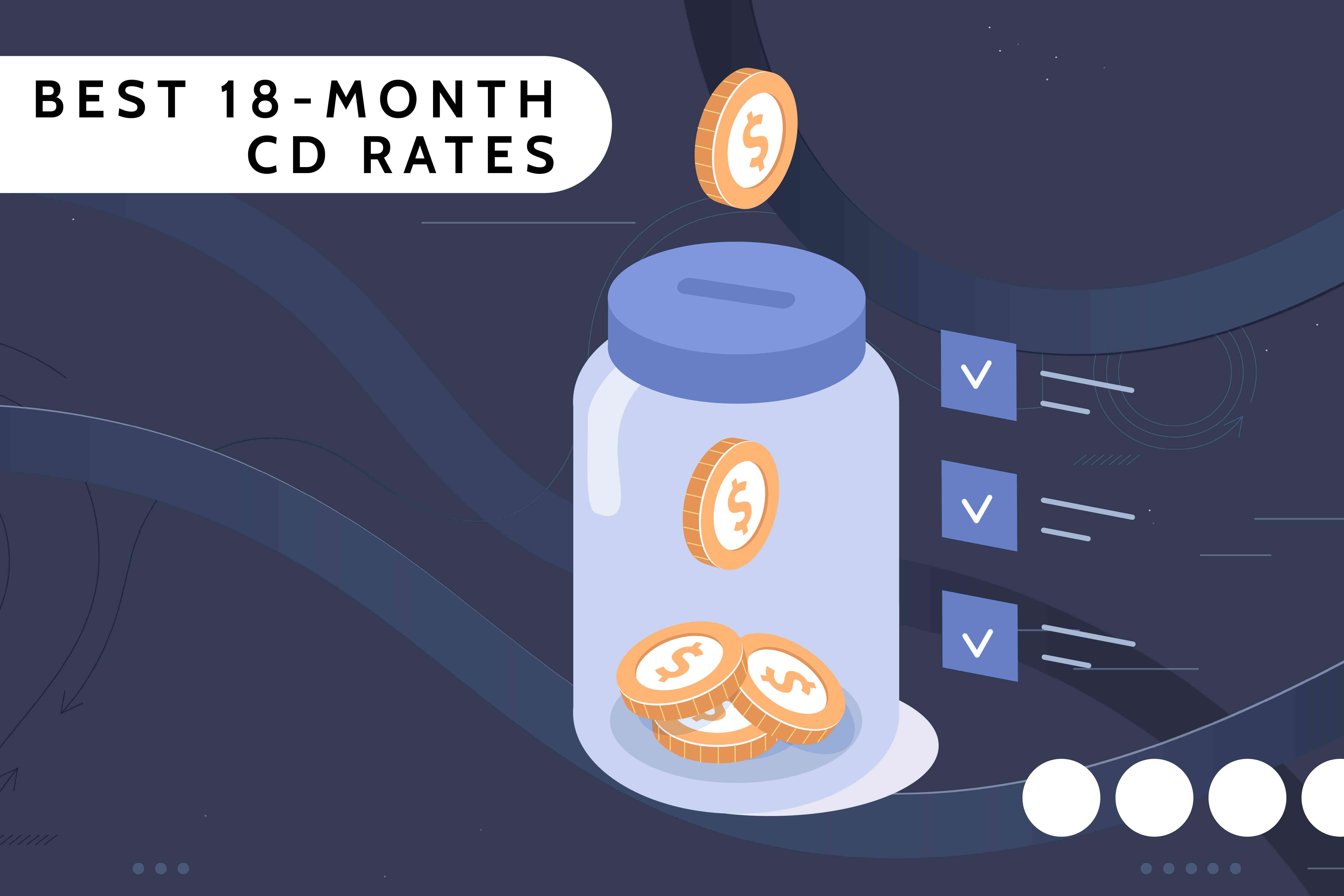 Investopedia custom visual asset shows a change jar with the title Best 18-month CD Rates